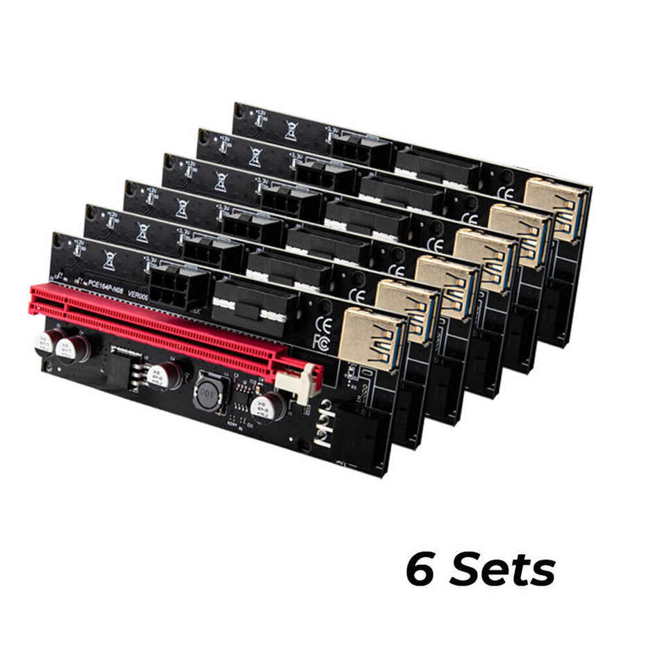 PCIe 1X-16X Riser Extender Kit For Aussie Crypto Miners Gold-Plated Zero Signal Loss 6-Pack Mining Rig With 60cm USB3 Cables Fixed Buckle St