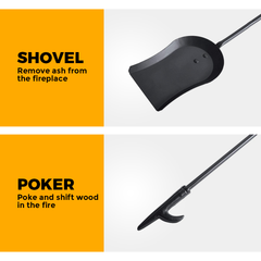 Fireplace Tool Set Fire Pit Stand Black Cast Iron Tongs 5 PCS  Caddy Poker Shovel Brush Clipper Holder Tools Kit 81cm for Indoor and Outdoor Classic