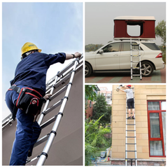 Portable 2.6M Telescopic Ladder with Safety Hooks Aluminium Folding Ladder Multi-Purpose Compact Design Safety Lock 150kg Capacity Includes Carry Bag
