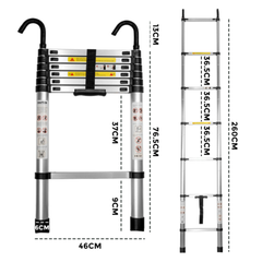 Portable 2.6M Telescopic Ladder with Safety Hooks Aluminium Folding Ladder Multi-Purpose Compact Design Safety Lock 150kg Capacity Includes Carry Bag